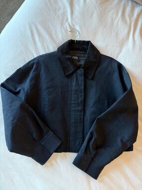 ZARA Black Cropped Bomber Jacket